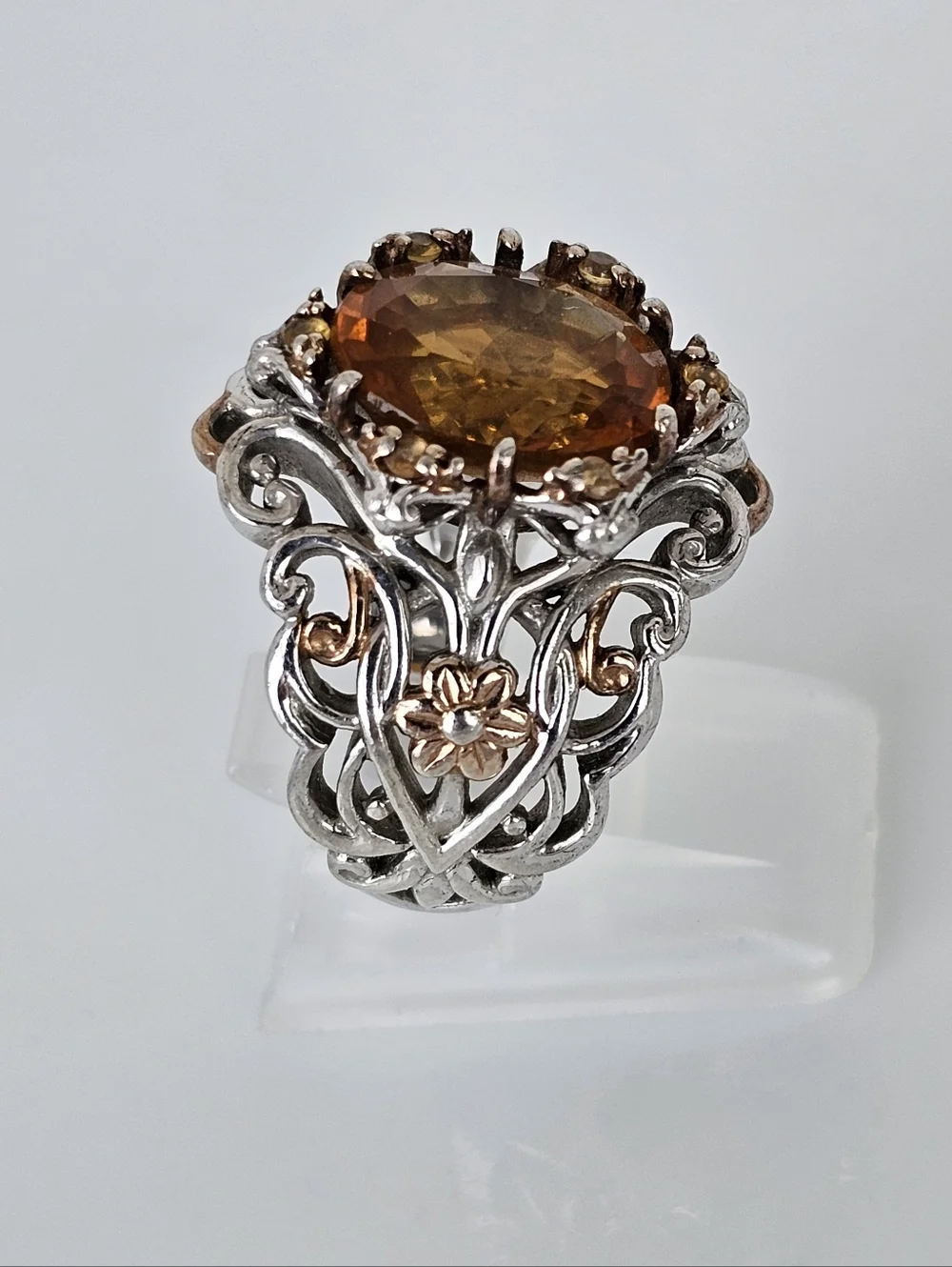 Genuine Madeira Citrine Palladium Sterling Silver 18k Rose Gold Ring Size 7! - Picture 3 of 5